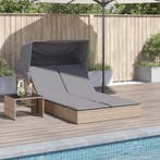 vidaXL Ligbed 2-persoons met luifel en kussens poly rattan, Verzenden