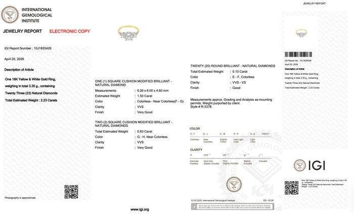 Ring - 18 karaat Geel goud, Witgoud - 2.23ct. tw. Diamant, Handtassen en Accessoires, Ringen