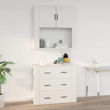 vidaXL Wandkast 80x33x80 cm bewerkt hout wit, Huis en Inrichting, Verzenden, Nieuw