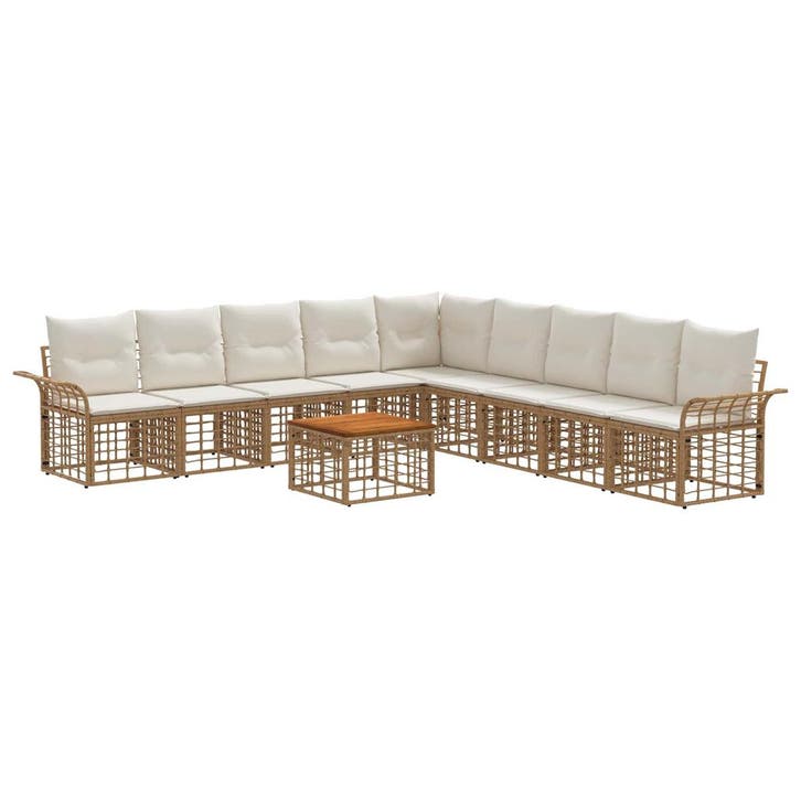 vidaXL Buiten bank set 10 pcs Natuurlijk en Crème Wit, Tuin en Terras, Tuinsets en Loungesets, Nieuw, Verzenden