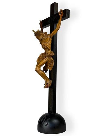 Crucifix - Hout, Gouden zecchino - 1900-1925 - Oostenrijker, Antiek en Kunst