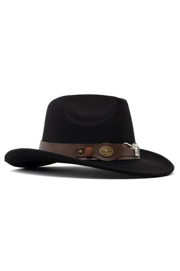 KIMU® Cowboyhoed Zwart Wolvilt Stier Zwarte Cowboy Western H, Ophalen of Verzenden, Nieuw
