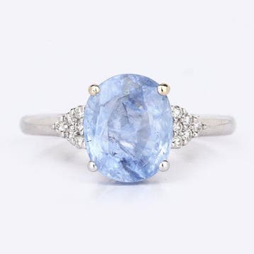 Ring - 14 karaat Witgoud - 3.74ct. tw. Saffier - Diamant -, Nieuw