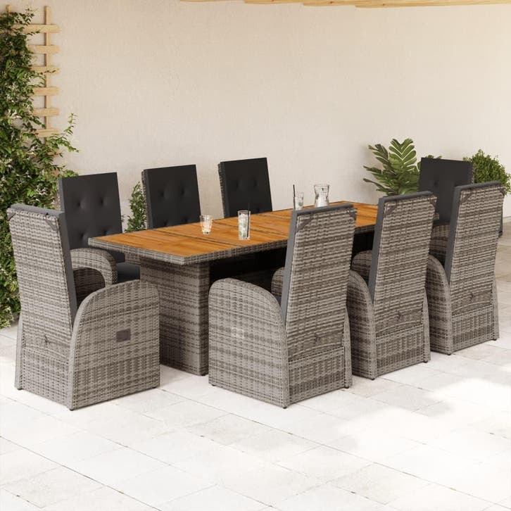 vidaXL 9-delige Tuinset met kussens poly rattan grijs, Tuin en Terras, Tuinsets en Loungesets, Tuinset, Nieuw, Verzenden