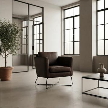 Set van 2 Leren fauteuils Club - Rancho Brown (bruin), Huis en Inrichting, Nieuw, Ophalen of Verzenden, 75 tot 100 cm, Leer