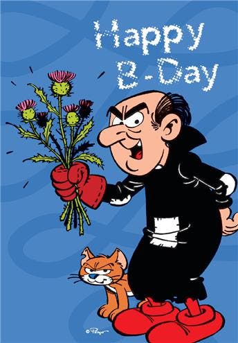 De Smurfen Happy B-Day Gargamel Postkaart, Collections, Personnages de BD, Enlèvement ou Envoi