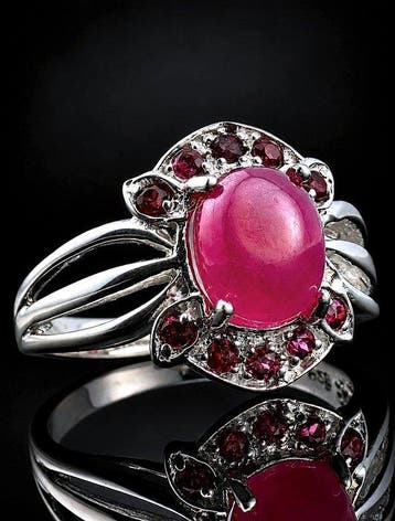 Roze robijnring - 925 sterlingzilver - Bloemmotief met