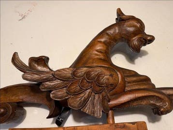 sculptuur, ANTICO GRIFONE IN QUERCIA - 70 cm - Eik