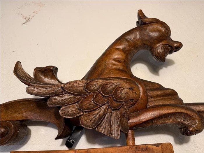 sculptuur, ANTICO GRIFONE IN QUERCIA - 70 cm - Eik, Antiquités & Art, Antiquités | Céramique & Poterie