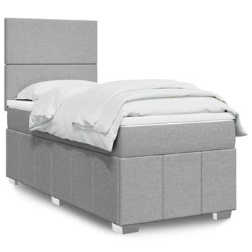 vidaXL Boxspring met matras stof lichtgrijs 90x200 cm, Verzenden