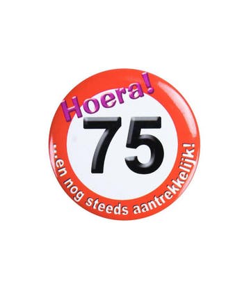 Button 75 Jaar Verkeersbord 5,5cm, Verzenden, Nieuw