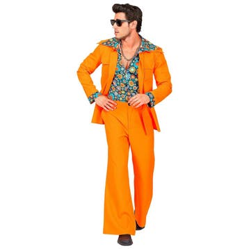 Disco 70S Kostuum Oranje Heren Bloemen, Verzenden, Nieuw