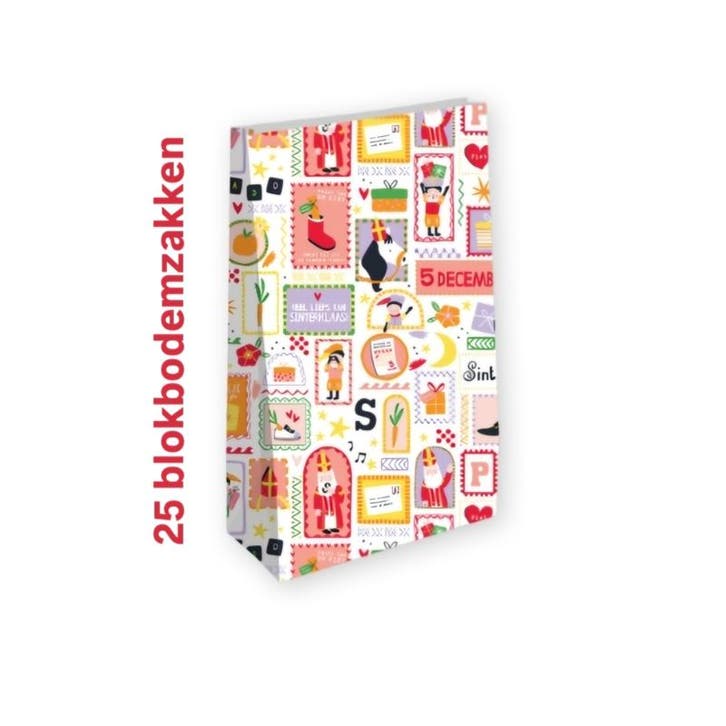 25x Blokbodem zak Pietenfeest Sinterklaas Maat L, Diversen, Cadeauverpakkingen, Cadeauzakje, Nieuw, Verzenden
