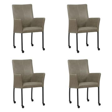 Set van 4 Leren eetkamerstoelen Comfort met wieltjes en, Ophalen of Verzenden