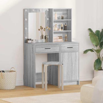 vidaXL Dressing tafel set met LED 2 st Grijs Sonoma Bewerkt, Huis en Inrichting, Verzenden, Nieuw