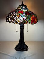 XXL Tiffany stijl tafellamp PEACOCK ROSE GARDEN lamp met 2, Antiek en Kunst
