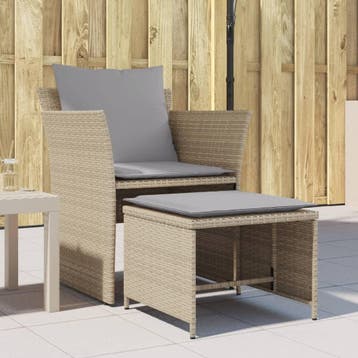 vidaXL Tuinstoel met voetenbank poly rattan beige, Verzenden