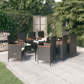 vidaXL 9-delige Tuinset met kussens zwart, Verzenden, Tuinset
