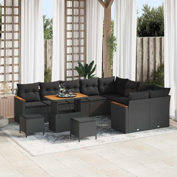vidaXL Tuinbank Set 12 st Zwart poly rattan, Verzenden, Nieuw