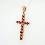 Pendentif en forme de croix - 18 carats Or jaune Grenat