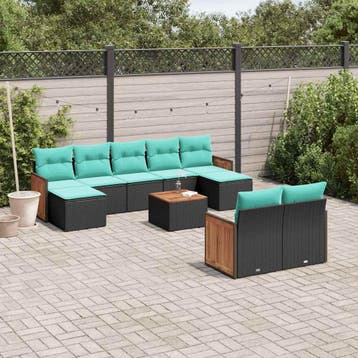 vidaXL 10-delige tuinbankset met kussens van zwart polyrotan, Verzenden, Nieuw