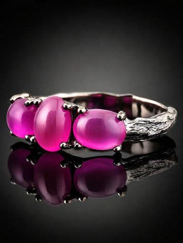 Drie-stenen roze chalcedoon ring - 925 sterlingzilver -