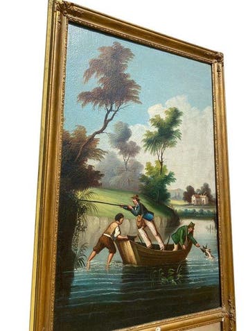 Spiegel - Hout, bladgoud - Trumeau - H.140cm, Antiek en Kunst