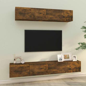 vidaXL 4-delige Tv-meubelset bewerkt hout gerookt, Verzenden, Nieuw