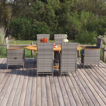 vidaXL 7-delige Tuinset poly rattan grijs, Verzenden, Tuinset