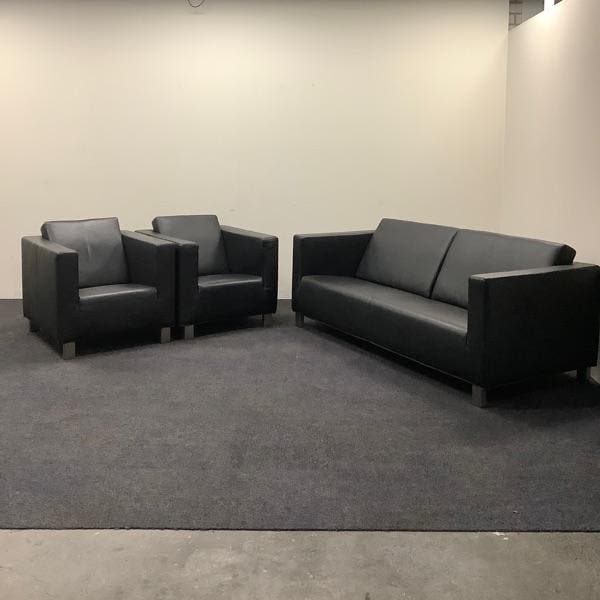 Bert Plantagie complete zithoek, 2,5 zitsbank + 2x fauteuil,, Huis en Inrichting, Stoelen, Zwart, Gebruikt, Eén