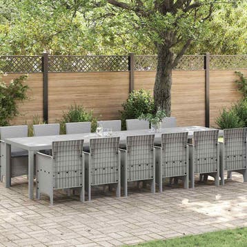 vidaXL Tuin Eettafel Set 13 st Lichtgrijs Polt riet, Verzenden