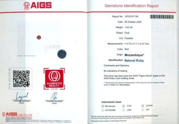 1 pcs Rouge Rubis - 1.02 ct - Asian Institute of Gemological, Bijoux, Sacs & Beauté