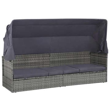vidaXL Tuinbed met luifel 205x62 cm poly rattan grijs, Verzenden