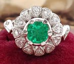 Ring Platina Smaragd - Diamant, Handtassen en Accessoires, Ringen, Nieuw