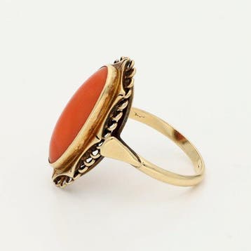 Bague - 14 carats Or jaune - 2.56ct. tw. - corail rouge