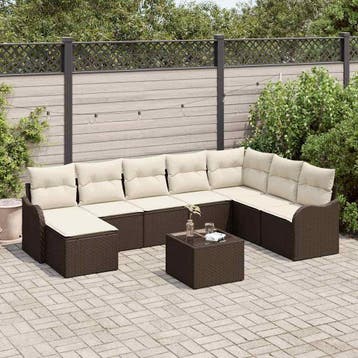 vidaXL Tuinbank Set 9 st Bruin poly rattan, Verzenden, Nieuw