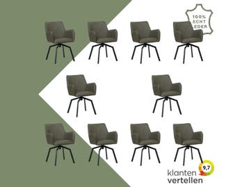 Set van 10 Leren draaibare eetkamerstoelen Jazz - Toledo, 60 tot 90 cm, Nieuw, Leer, Ophalen of Verzenden