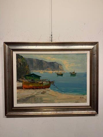 Italiaanse school (XX) - Marina con Barche, Antiek en Kunst