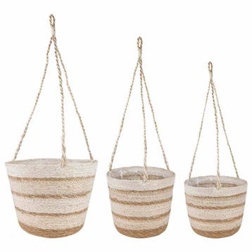 vidaXL Zeegras Plantenmanden 3 pcs Natuurlijk, Wit en Beige, Verzenden