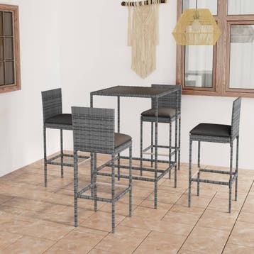 vidaXL 5-delige Tuinbarset met kussens poly rattan grijs, Verzenden