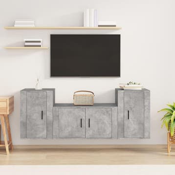 vidaXL 3-delige Tv-meubelset bewerkt hout betongrijs, Verzenden, Nieuw