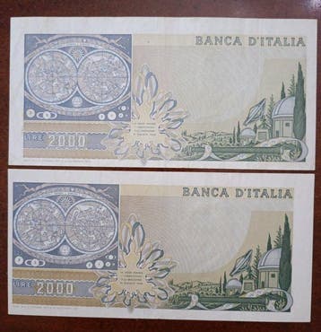 Italië. - 2 x 2.000 Lire 1973 Galilei - inclusa