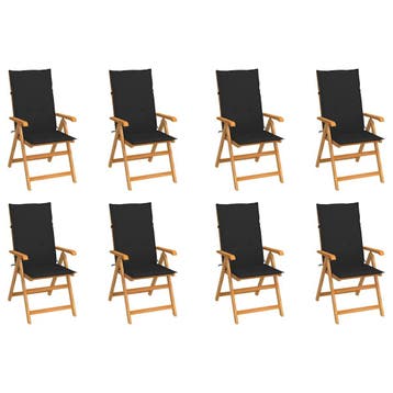 vidaXL Verstelbare klapstoelen met kussens, 8 stuks, massief, Verzenden, Nieuw