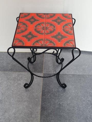 Bijzettafel - Vintage bijzettafel met keramische tegels en, Antiek en Kunst