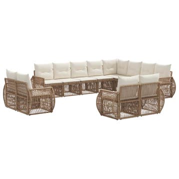 vidaXL Tuinbank Set 12 pcs Beige en Crème Wit poly rattan, Verzenden, Nieuw