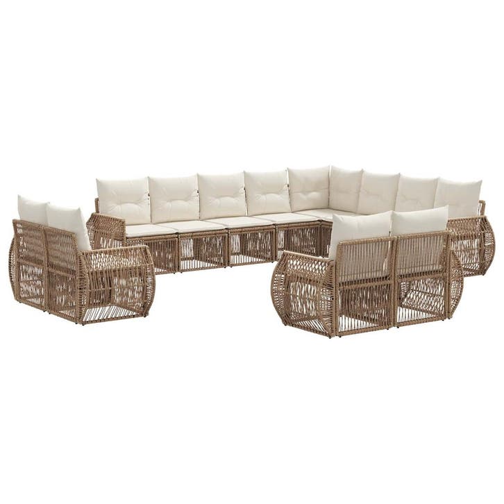 vidaXL Tuinbank Set 12 pcs Beige en Crème Wit poly rattan, Tuin en Terras, Tuinsets en Loungesets, Nieuw, Verzenden