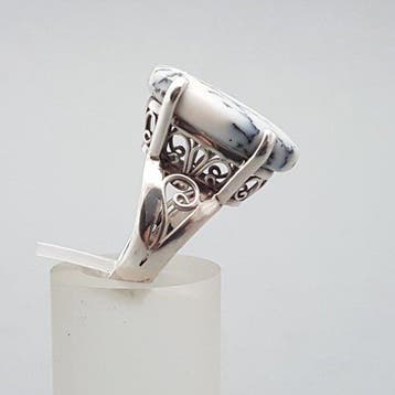 Argent, Grand Art déco, opale dendritique - Bague - bague
