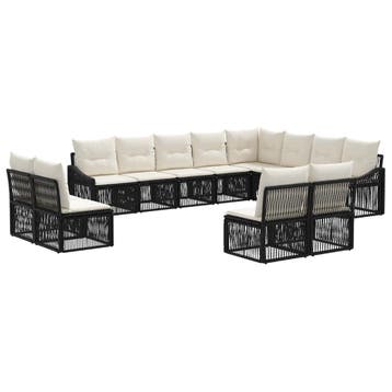 vidaXL Tuinbank Set 12 pcs Zwart poly rattan, Tuin en Terras, Verzenden, Nieuw