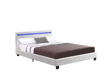 Veiling - Gestoffeerd bed Verona - 120 x 200 cm - Wit - LED, Huis en Inrichting, Slaapkamer | Bedden, Nieuw