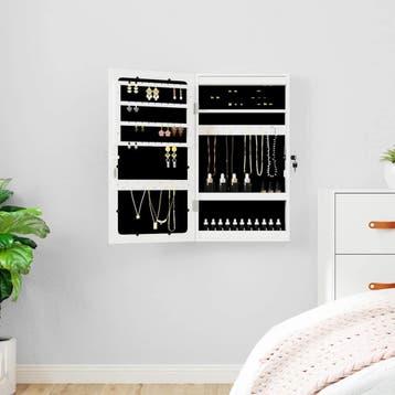 vidaXL Sieradenkast met spiegel en LED wandgemonteerd wit, Huis en Inrichting, Verzenden, Nieuw